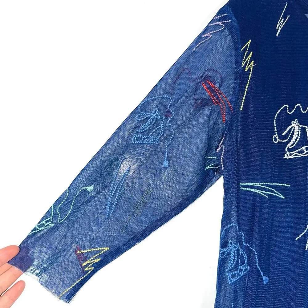 Stella McCartney Kids Girls Navy Blue Embroidered Skates Tulle Dress Size 12